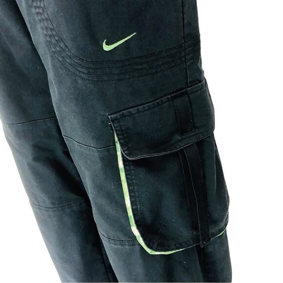 Y2k Vintage Nike Dri Fit Black Cargo Pants Green Camo Trim Roll Cuffs Pockets - Picture 13 of 16